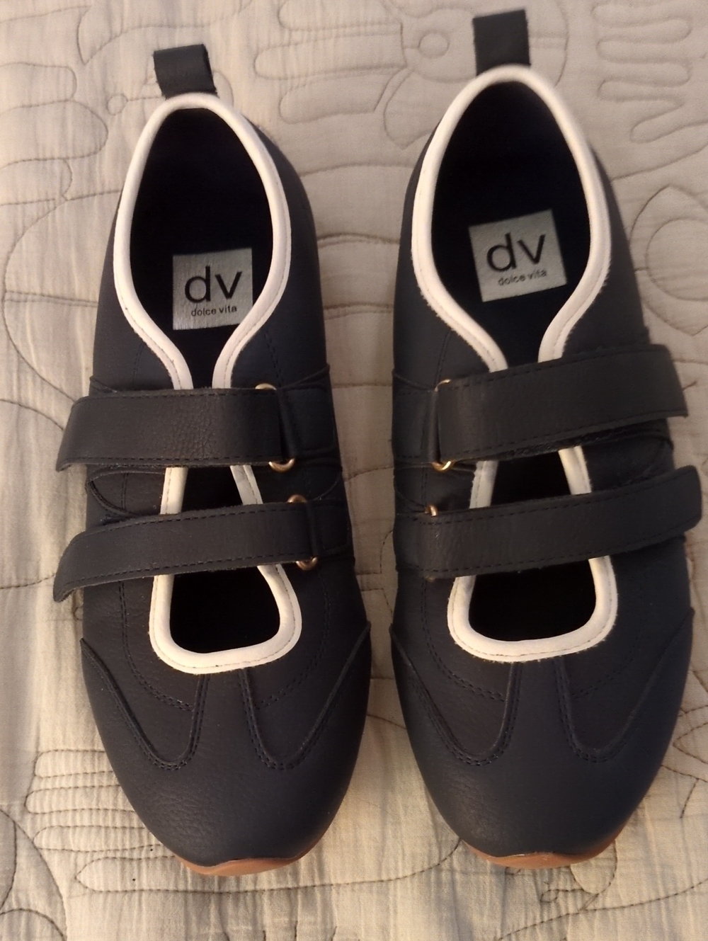 Dolce Vita Women's Navy/White Sneakers with White Trim and Velcro Straps
